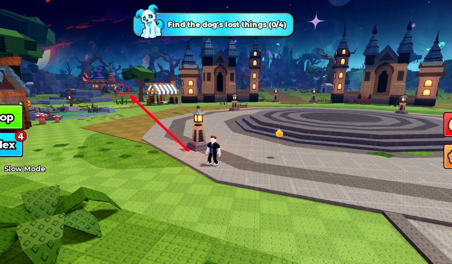 Route to Echo the Ghost Dog near the graveyard and witch's house in the Halloween Dimension