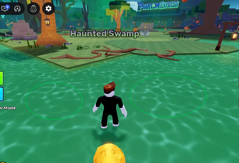 Swampy Marsh river-like area in front of the Phantom Express in the Halloween Dimension