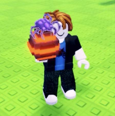 Player holding a Parasite Egg in Steal an Egg featuring a glowing purple bug sitting on top of an orange egg